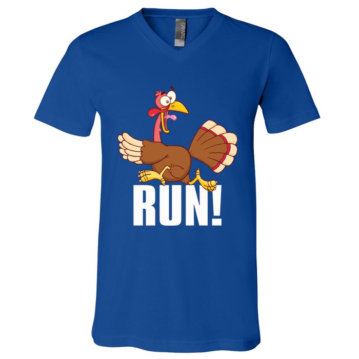 Run! Funny Thanksgiving Running 5k Race Turkey Trot Great Gift V-Neck T-Shirt