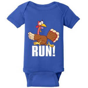 Run! Funny Thanksgiving Running 5k Race Turkey Trot Great Gift Baby Bodysuit