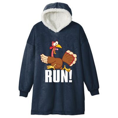 Run! Funny Thanksgiving Running 5k Race Turkey Trot Great Gift Hooded Wearable Blanket