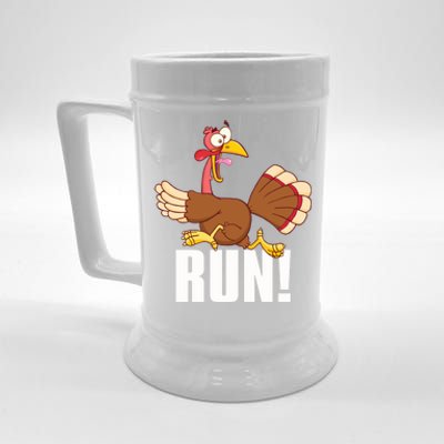 Run! Funny Thanksgiving Running 5k Race Turkey Trot Great Gift Beer Stein