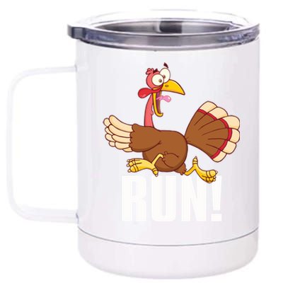 Run! Funny Thanksgiving Running 5k Race Turkey Trot Great Gift 12 oz Stainless Steel Tumbler Cup