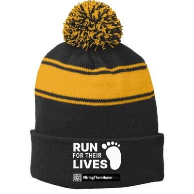 Run for Their Lives Stripe Pom Pom Beanie