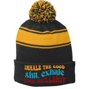 Retro Funny T , Inhale The Stripe Pom Pom Beanie