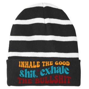 Retro Funny T , Inhale The Striped Beanie with Solid Band