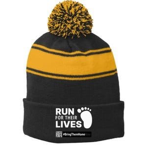 Run For Their Lives Stripe Pom Pom Beanie