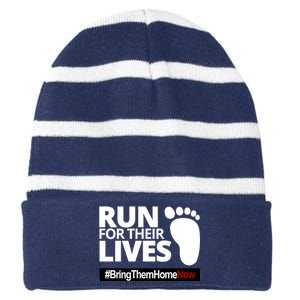 Run For Their Lives Bring Them Home Now Awareness Striped Beanie with Solid Band