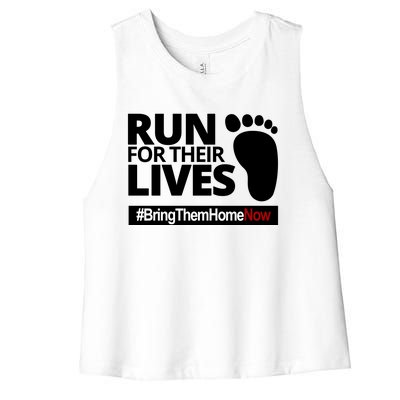 Run For Their Lives Bring Them Home Now Awareness Women's Racerback Cropped Tank