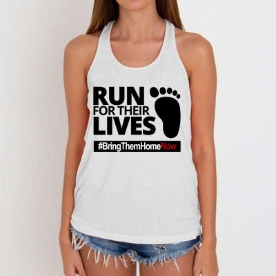 Run For Their Lives Bring Them Home Now Awareness Women's Knotted Racerback Tank