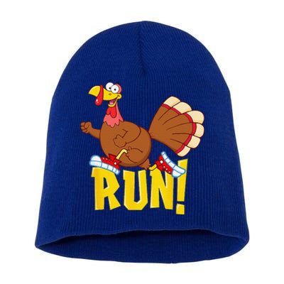 Run! Funny Thanksgiving Running 5k Race Turkey Trot Short Acrylic Beanie