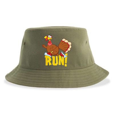 Run! Funny Thanksgiving Running 5k Race Turkey Trot Sustainable Bucket Hat