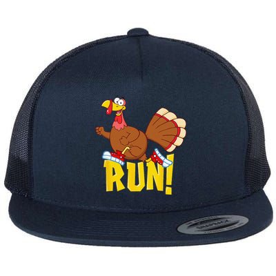 Run! Funny Thanksgiving Running 5k Race Turkey Trot Flat Bill Trucker Hat