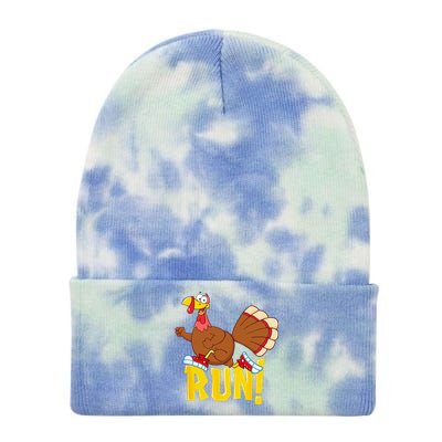 Run! Funny Thanksgiving Running 5k Race Turkey Trot Tie Dye 12in Knit Beanie