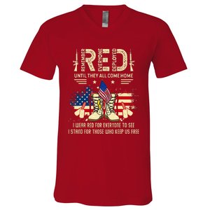 Red Friday Until They Come Home My Soldier US Flag Military V-Neck T-Shirt