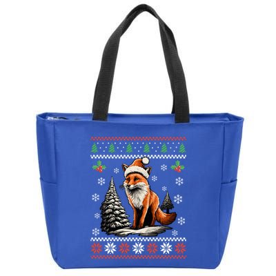 Red Fox Ugly Christmas Sweater Xmas Zip Tote Bag