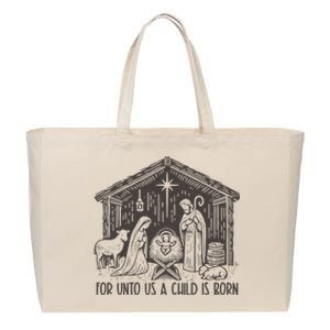 Retro For Unto Us A Child Is Born Scripture Christmas Cotton Canvas Jumbo Tote