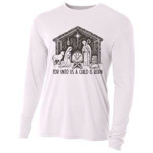 Retro For Unto Us A Child Is Born Scripture Christmas Cooling Performance Long Sleeve Crew