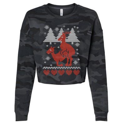 Reindeer Funny Ugly Christmas Cropped Pullover Crew