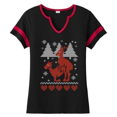 Reindeer Funny Ugly Christmas Ladies Halftime Notch Neck Tee