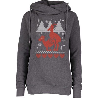 Reindeer Funny Ugly Christmas Womens Funnel Neck Pullover Hood