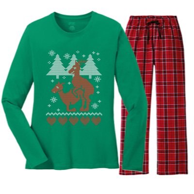 Reindeer Funny Ugly Christmas Women's Long Sleeve Flannel Pajama Set 