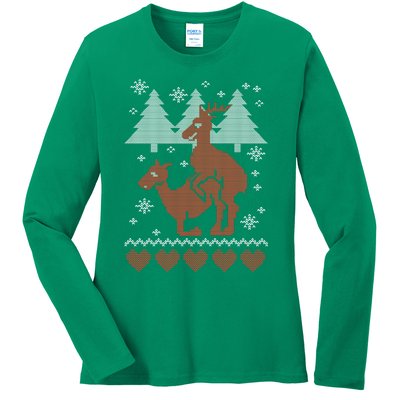 Reindeer Funny Ugly Christmas Ladies Long Sleeve Shirt