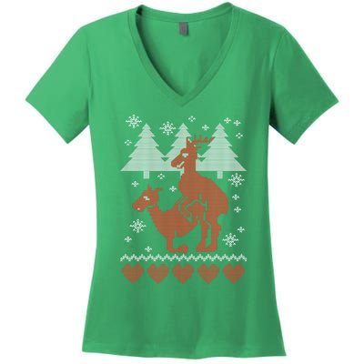 Reindeer Funny Ugly Christmas Women's V-Neck T-Shirt