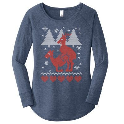 Reindeer Funny Ugly Christmas Women's Perfect Tri Tunic Long Sleeve Shirt