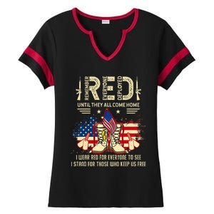 Red Friday Until They Come Home My Soldier US Flag Military Ladies Halftime Notch Neck Tee