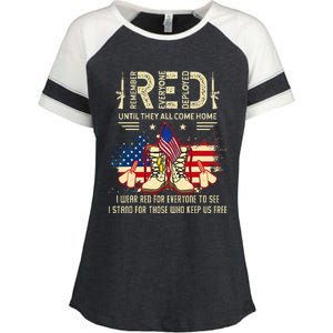 Red Friday Until They Come Home My Soldier US Flag Military Enza Ladies Jersey Colorblock Tee