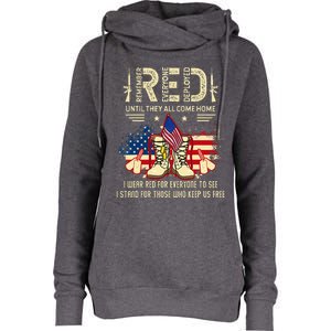 Red Friday Until They Come Home My Soldier US Flag Military Womens Funnel Neck Pullover Hood