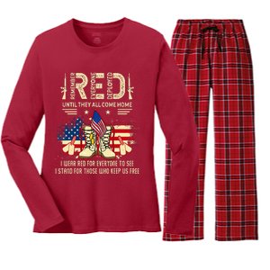 Red Friday Until They Come Home My Soldier US Flag Military Women's Long Sleeve Flannel Pajama Set 