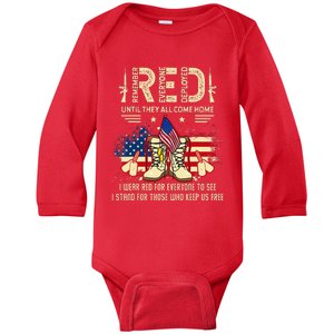 Red Friday Until They Come Home My Soldier US Flag Military Baby Long Sleeve Bodysuit