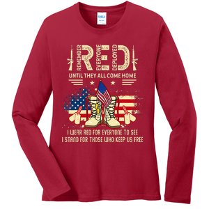 Red Friday Until They Come Home My Soldier US Flag Military Ladies Long Sleeve Shirt