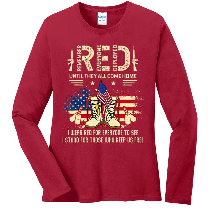 Red Friday Until They Come Home My Soldier US Flag Military Ladies Long Sleeve Shirt