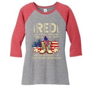 Red Friday Until They Come Home My Soldier US Flag Military Women's Tri-Blend 3/4-Sleeve Raglan Shirt