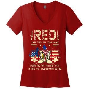 Red Friday Until They Come Home My Soldier US Flag Military Women's V-Neck T-Shirt