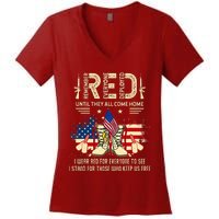 Red Friday Until They Come Home My Soldier US Flag Military Women's V-Neck T-Shirt