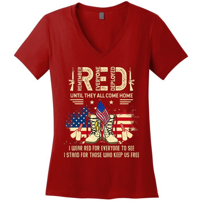 Red Friday Until They Come Home My Soldier US Flag Military Women's V-Neck T-Shirt