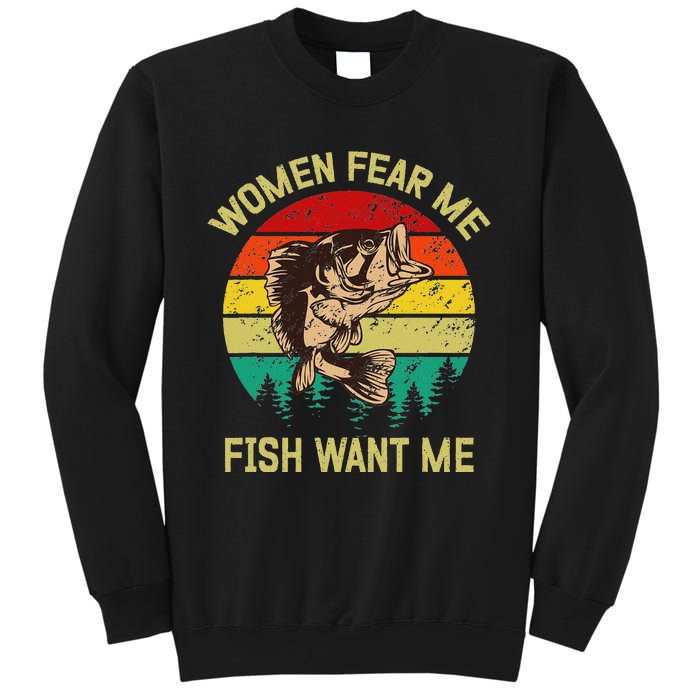 Retro Funny Vintage Fish Bass Want Me Women Fear Me Fishing Sweatshirt