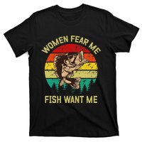 Retro Funny Vintage Fish Bass Want Me Women Fear Me Fishing T-Shirt