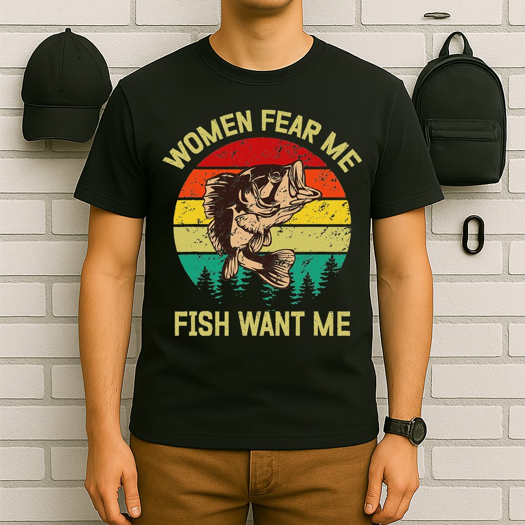 Retro Funny Vintage Fish Bass Want Me Women Fear Me Fishing T-Shirt