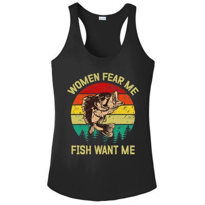 Retro Funny Vintage Fish Bass Want Me Women Fear Me Fishing Ladies PosiCharge Competitor Racerback Tank