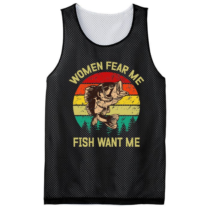 Retro Funny Vintage Fish Bass Want Me Women Fear Me Fishing Mesh Reversible Basketball Jersey Tank