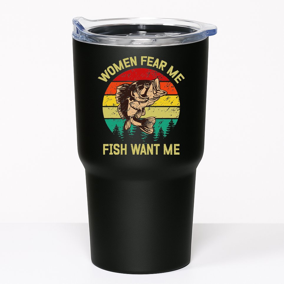 Retro Funny Vintage Fish Bass Want Me Women Fear Me Fishing Tumbler