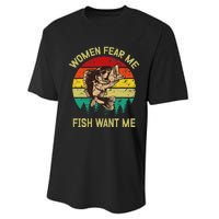 Retro Funny Vintage Fish Bass Want Me Women Fear Me Fishing Performance Sprint T-Shirt