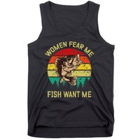 Retro Funny Vintage Fish Bass Want Me Women Fear Me Fishing Tank Top