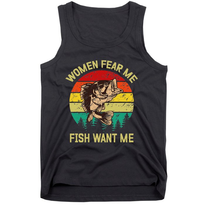 Retro Funny Vintage Fish Bass Want Me Women Fear Me Fishing Tank Top