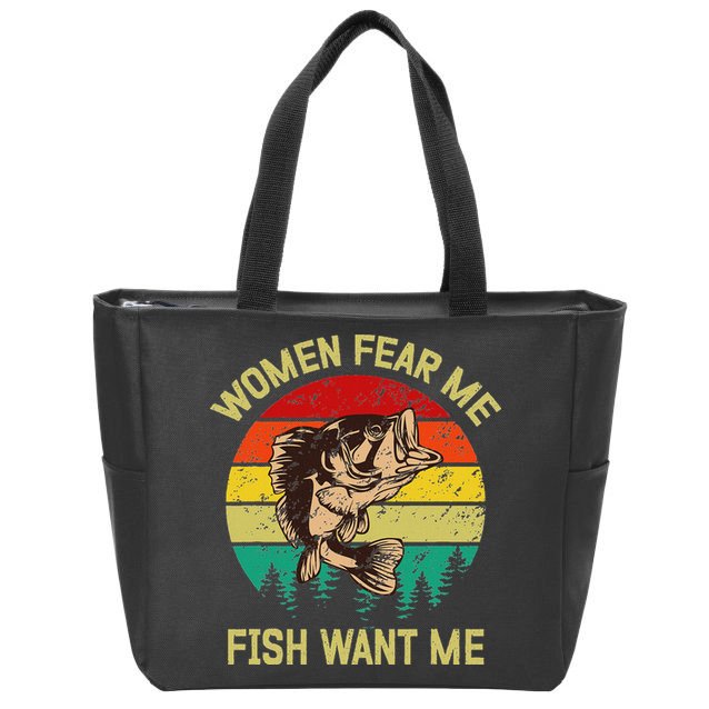 Retro Funny Vintage Fish Bass Want Me Women Fear Me Fishing Zip Tote Bag