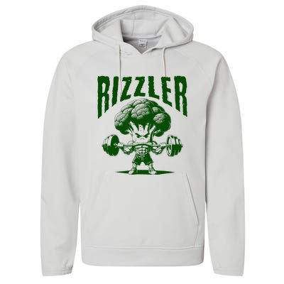 Rizzler Funny Vintage Buff Broccoli Viral Influencer Slang Performance Fleece Hoodie