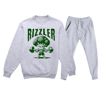 Rizzler Funny Vintage Buff Broccoli Viral Influencer Slang Premium Crewneck Sweatsuit Set